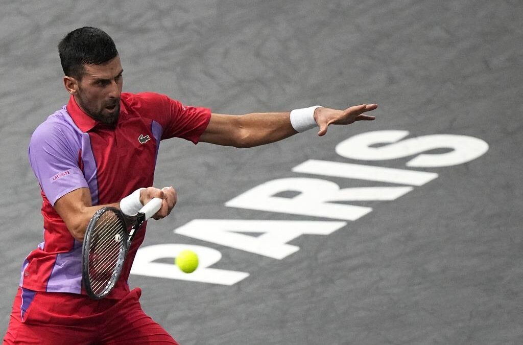 Novak Djokovic beats Tomas Etcheverry at Paris Masters.